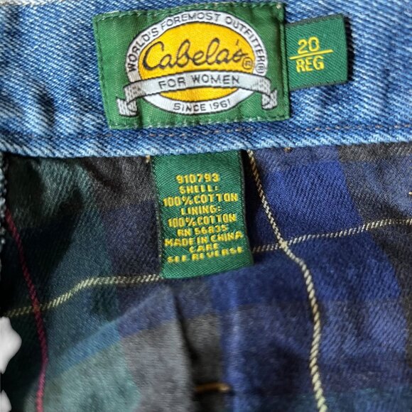 Cabelas Womens 20 Reg Blue Denim Jeans Plaid Flannel Lining Relaxed Fit Zip Fly - Picture 2 of 14